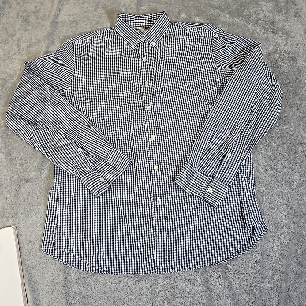 J. Crew Shirt Mens Large Blue/White Gingham Plaid 100% Cotton Long Sleeve Casual